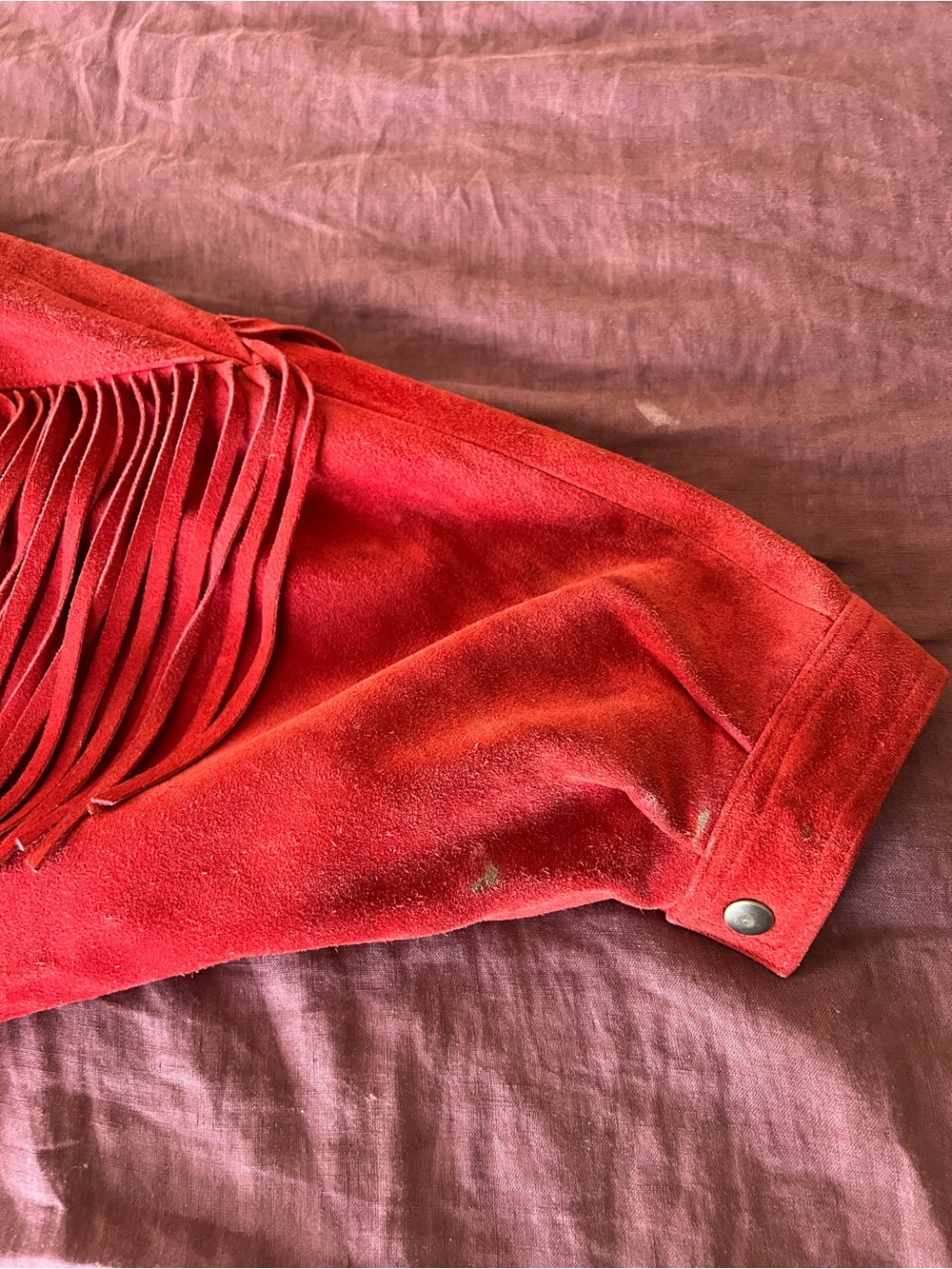 Vintage Winlit Western 100% Genuine Leather Suede Red Fringe Jacket L - Picture 11 of 12